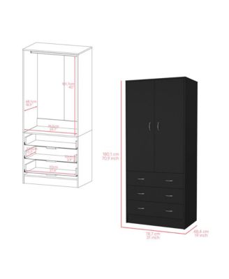 Ramey Armoire Bedroom Storage Organizer with Hanging Rod Three Drawers and Stylish Hardware