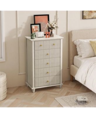 Minimalist 6 Drawer Dresser Cream Finish Sturdy Construction for Bedroom Living Room Storage