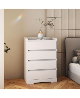 4 Drawer Dresser White 100 Waterproof Modern Wooden Cabinet Sturdy Frame for Bedroom Living Room Office