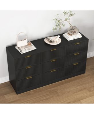 Large 9 Drawer Dresser 63-Inch-Wide Wood with Gold Handles for Bedroom Storage