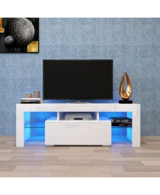Led Tv Stand for 55 Inch TV, 51.18" Entertainment Center with Glass Shelves and Storage Drawer for Living Room and Bedroom
