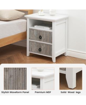 Nightstand Set of 2 Nightstand with 2 Drawers and Open Shelf Ripple Pattern Bedside Table with Fluted Design End Side Table for Bedroom
