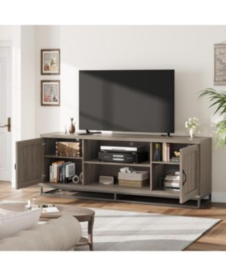 Farmhouse TV Stand , Entertainment Center 2-Tier Adjustable Shelves, Wooden TV & Media Console Table for 75 Inch