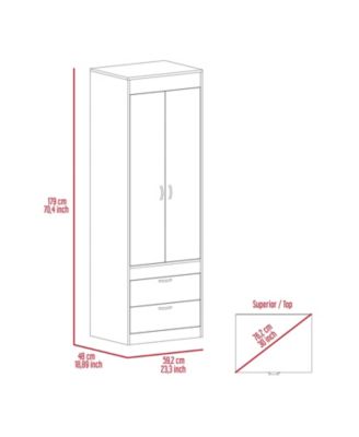 Tarento Armoire with 2 Drawers Double Door Cabinet Hanging Rod Bedroom Storage
