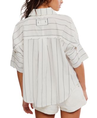 Women's Short-Sleeve Collared Striped Shirt