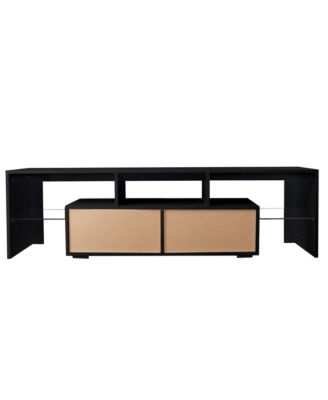 Led Tv Stand for 55 Inch TV, 51.18" Entertainment Center with Glass Shelves and Storage Drawer for Living Room and Bedroom