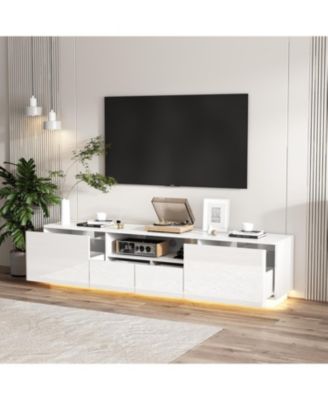 Pc Wood TV Stand, 4 Drawers, Media Console with Light Strip – Entertainment Furniture