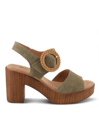 Women's Gamona Ankle-Strap Heeled Sandal with Decorative Buckle - Cork Chunky High Heel