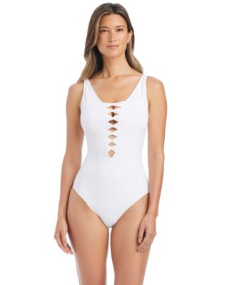 Women's Printed Lace-Front One-Piece Swimsuit
