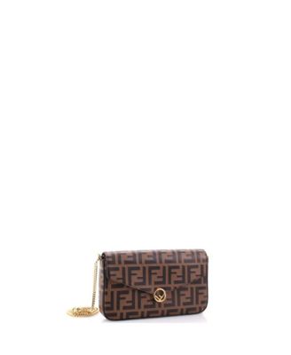 F is Fendi Envelope Clutch on Chain Zucca Embossed Leather