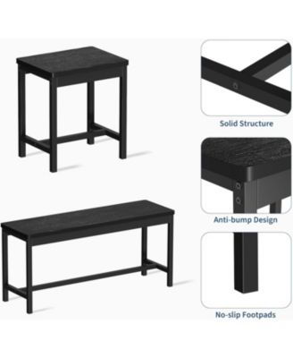 5-Piece 63" Modern Extendable Dining Table Set with 2 Benches and 2 Square Stools