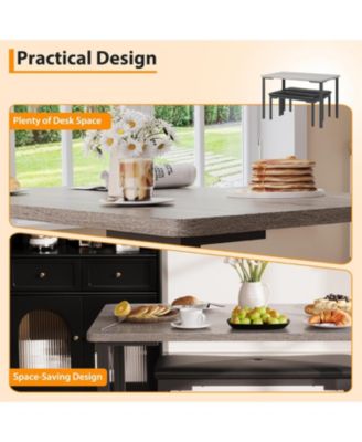 3-Piece Dining Table Set with 2 Upholstered Benches