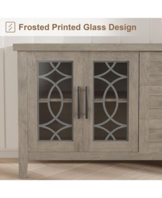 Farmhouse TV Stand with Glass Door for 70" TVs, Mid Century Modern Entertainment Center with Storage & Two Door Media Console