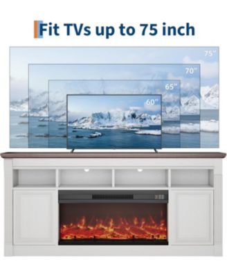 68" Farmhouse Electric Fireplace TV Stand, Entertainment Center with Open Storage Cabinets for TVs up to 75", Media Console for Living