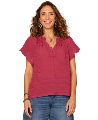 Petite Embroidered V-Neck Woven Top