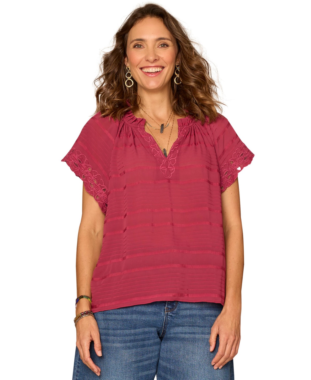 Женские Democracy Petite Embroidered V-Neck Woven Top — фото 1