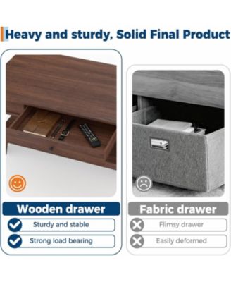 Light Wood Coffee Table with Drawer, 472" Center Table with Storage Shelf, Rustic Coffee Tables Long Living Room Furniture, Sturdy and Easy