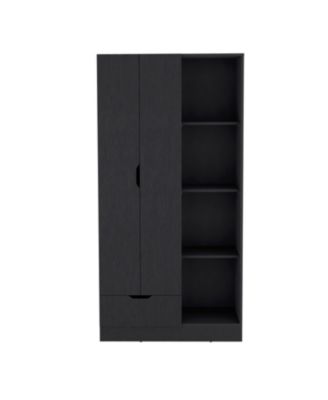 Memphis Wardrobe Armoire with 4-Tier Shelves 1 Drawer Hanging Rod