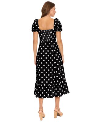 Women's Polka Dot Square Neck Midi Dress