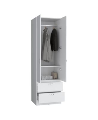 76inch High Armoire Wardrobe Closet with 2 Drawers Double Door Cabinet 1 Shelf and Hanging Rod Bedroom Clothes Storage Organizer