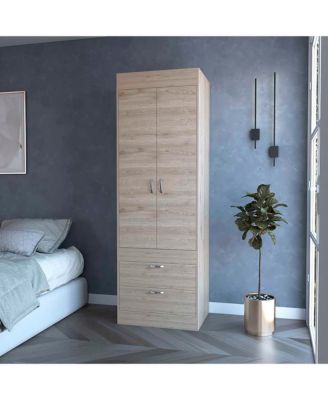 Armoire One Large Cabinet Two Drawers Bedroom Storage Organizer with Hanging Rod