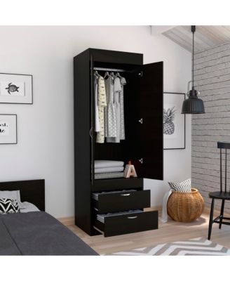 Lisboa Armoire with Double Doors Hanging Rod Two Drawers and Metal Handles