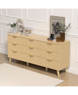 9 Drawer Fluted Wooden Dresser 63W 15.7D 29.5H for Bedroom Nursery Entrance with Wave Pattern
