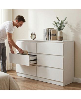 6 Drawer Transitional Dresser Rolling Cabinet for Bedroom Home Furniture With Spacious Drawers Easy Assembly.