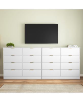 6 Drawer Dresser with Glass Front Drawers Wood for Bedroom Living Room