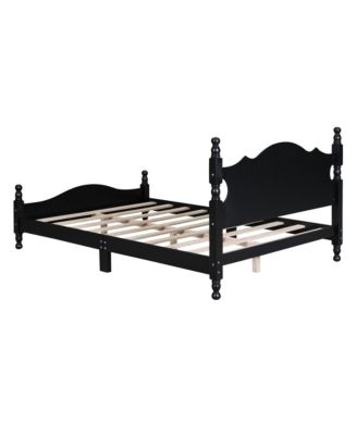 Retro Wood Platform Bed Pine MDF Plywood 10 Slats No Box Spring