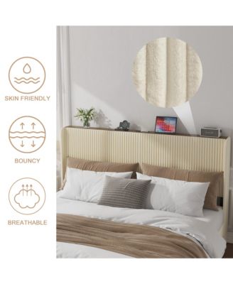 Metal Platform Bed Beige Charging Station 2 USB Ports Noise Free No Box Spring Needed