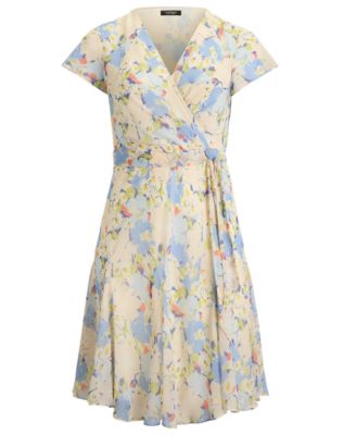 Plus Size Floral Crinkle Georgette Surplice Dress