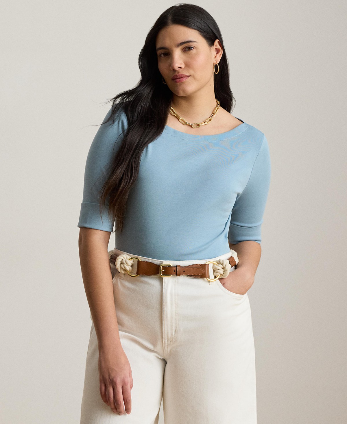 Женские Lauren Ralph Lauren Plus Size Cotton-Blend Boatneck Top — фото 1