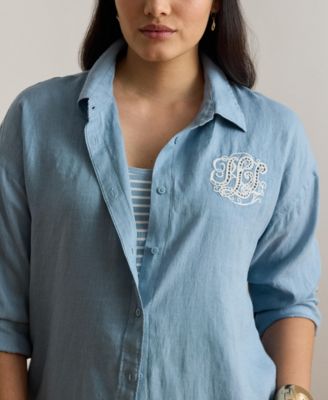 Plus Size Relaxed-Fit Eyelet-Logo Shirt
