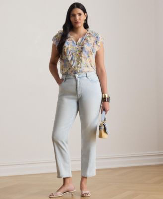 Plus Size Floral Ruffle-Trim Georgette Shirt