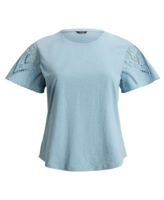 Plus Size Eyelet Jersey & Broadcloth Top