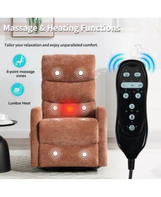 Chenille Recliner Chair with Heat, Massage, Rocker & Swivel Features