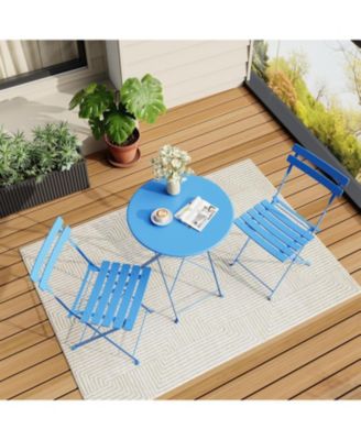 3 Piece Foldable Bistro Table and Chairs Set – Indoor/Outdoor Premium Metal Frame Coffee Table Set for Garden/Yard