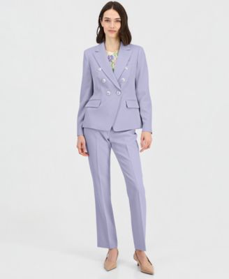 Women's Twill Peak-Lapel Faux-Double Breasted Blazer