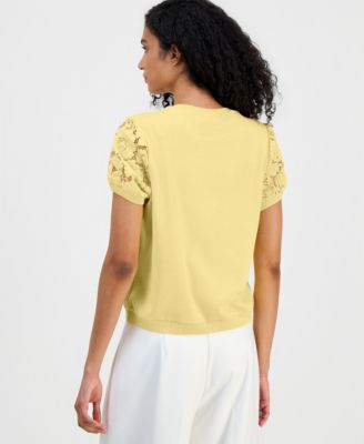 Women's Lace-Front Short-Sleeve Sweater