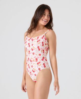 Women's Cherry Printed Scoop Neck One-Piece Swimsuit