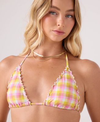 Women's Printed Mini Tiki Tri Halter Swim Bikini Top