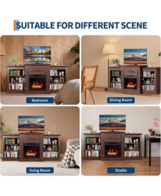 67" Electric Fireplace TV Stand with 18" Slim Built-in Heater, Remote, 12 Flame Colors, Adjustable Storage Cabinets, Wood Finish, Entertainment