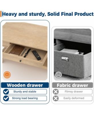 Light Wood Coffee Table with Drawer, 472" Center Table with Storage Shelf, Rustic Coffee Tables Long Living Room Furniture, Sturdy and Easy