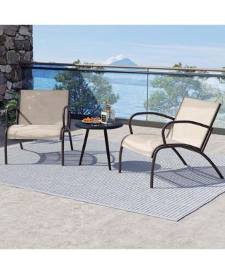 3 Piece Patio Chair Set Curved Fabric Seat Round Coffee Table for Backyard