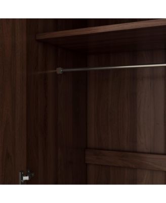 2 Door Wooden Wardrobe Armoire with 3 Storage Shelves Brown Clothing Storage Cabinet for Bedroom and Guest Room