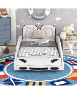 Race Car Shaped Platform Bed With Wheels For Kids Bedroom
