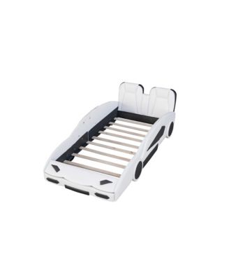 Race Car Shaped Platform Bed With Wheels For Kids Bedroom