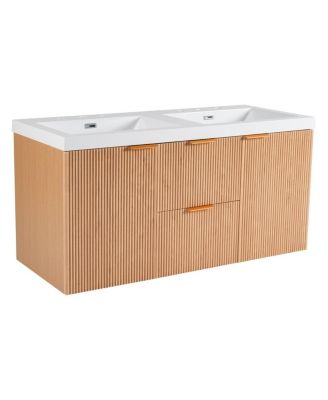 47.24" Brown Modern MDF Double Sink Floating Vanity With SMC Top, Soft-Close Doors, Divided Drawers