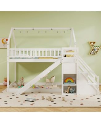 Twin Over Twin Bunk Bed with Slide and Staircase